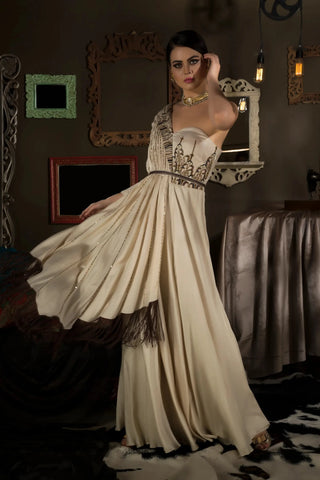 Ivory single shoulder gown