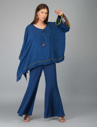 Egyptian blue applique kaftan and flared pant set