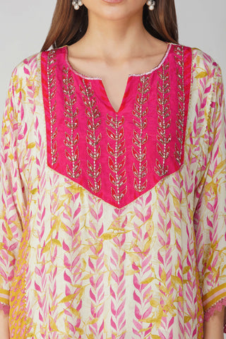 Pink leaf printed gharara set