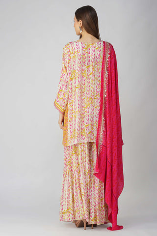 Pink leaf printed gharara set