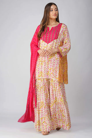 Pink leaf printed gharara set