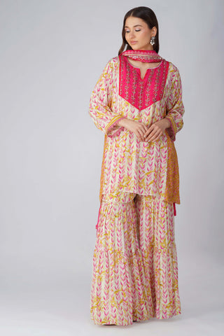 Pink leaf printed gharara set