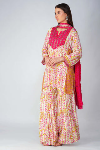 Pink leaf printed gharara set