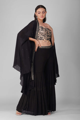 Black starry rose cape and gharara set