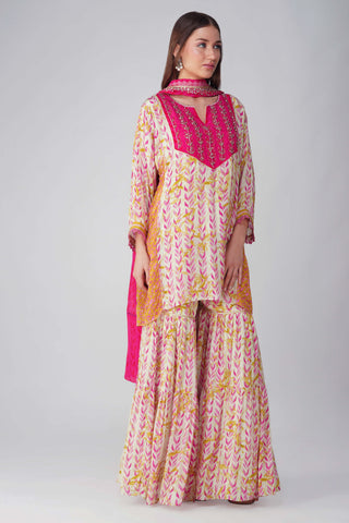 Pink leaf printed gharara set