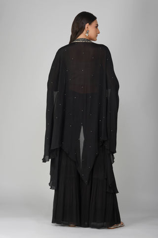 Black starry rose cape and gharara set