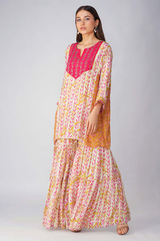 Pink leaf printed gharara set