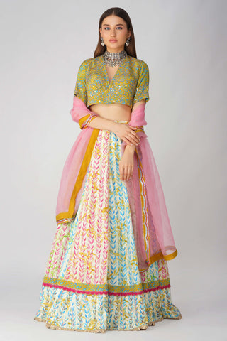 Multicolor leaf print lehenga set