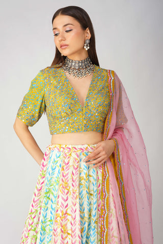 Multicolor leaf print lehenga set