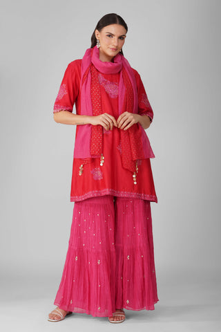 Red magenta starry rose gharara set