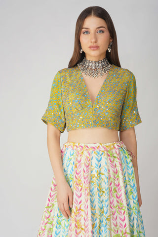 Multicolor leaf print lehenga set