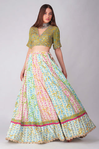 Multicolor leaf print lehenga set