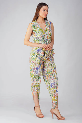 Ivory multi leaf tie-up top and pant set