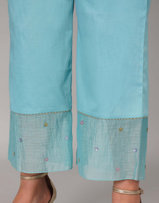 Turquoise sequin flower kurta set