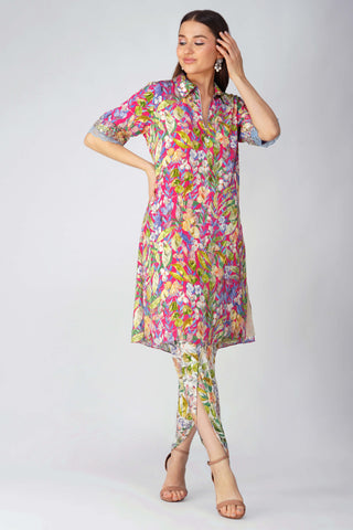 Pink multi leaf shirt tunic and pant