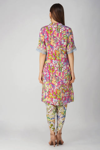 Pink multi leaf shirt tunic and pant