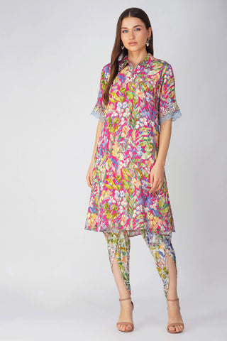 Pink multi leaf shirt tunic and pant