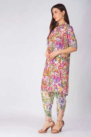 Pink multi leaf shirt tunic and pant