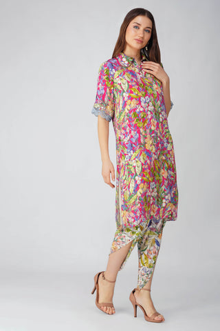 Pink multi leaf shirt tunic and pant