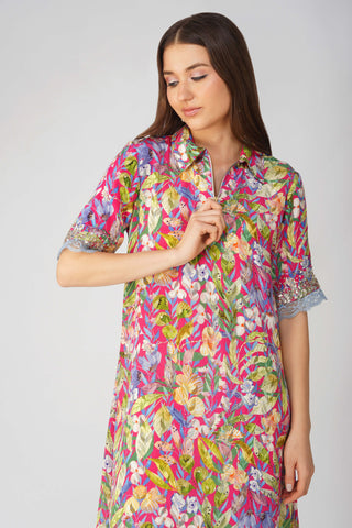 Pink multi leaf shirt tunic and pant