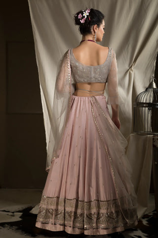 Pink lehenga with double layer jacket blouse and dupatta