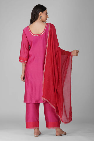 Red-magenta cosmic flower two-tone kurta set