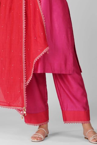 Red-magenta cosmic flower two-tone kurta set