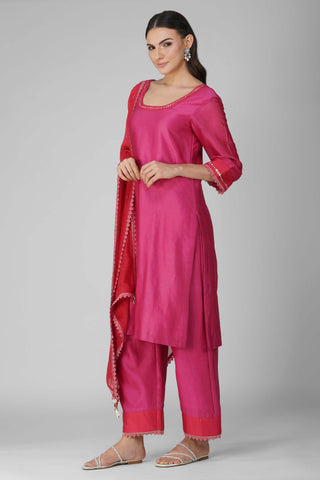 Red-magenta cosmic flower two-tone kurta set