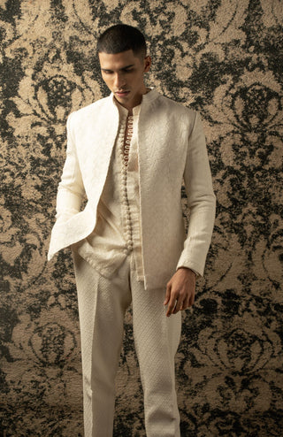 Ivory bandhgala jacket and kurta set