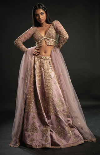 Lilac embroidered lehenga set