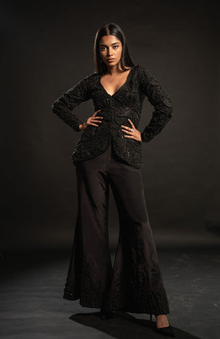 Black embroidered kurta and flared pants