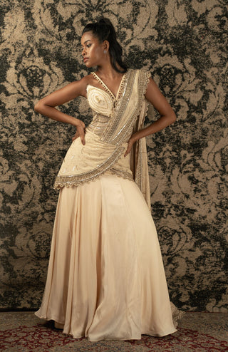 Light gold draped saree and blouse