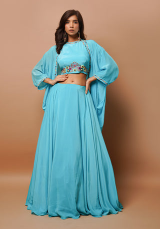 Ocean blue lehenga and shrug set