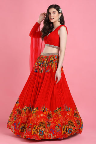 Red crepe silk lehenga set