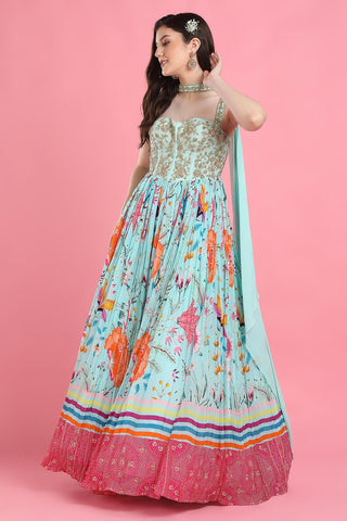 Aqua corset anarkali and dupatta