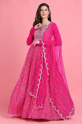 Pink yoke bandhani anarkali and dupatta