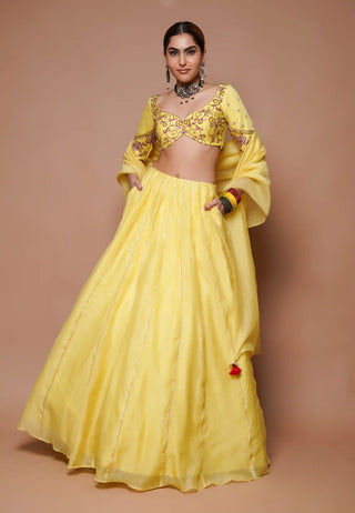 Yellow chanderi lehenga set