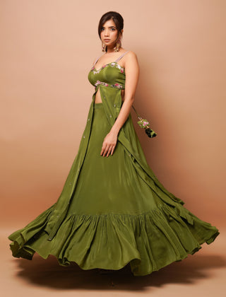 Mehndi green slit kurta and lehenga