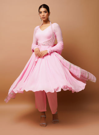 Baby pink anarkali suit set