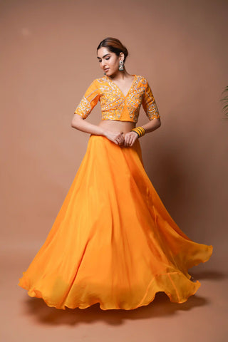 Mango yellow indo lehenga and blouse