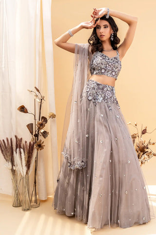 Gray floral embroidered lehenga set