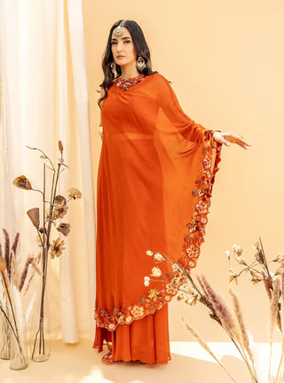 Rust orange drape with palazzo and blouse