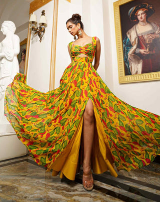 Yellow ginger flower long indo dress