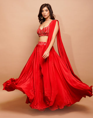 Red natural crepe lehenga set