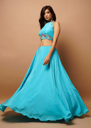 Ocean blue lehenga and shrug set