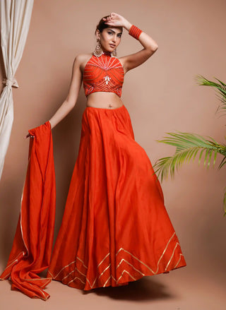 Orange chanderi lehenga set