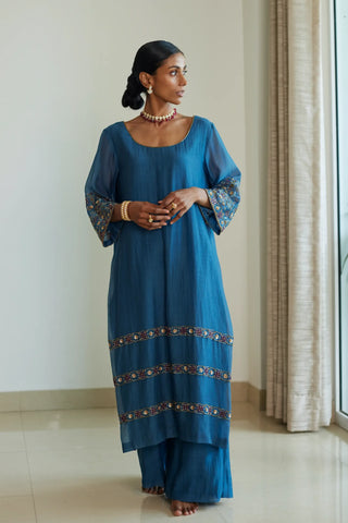 Blue rekha kurta set