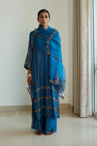 Blue rekha kurta set