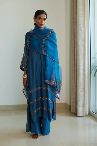 Blue rekha kurta set