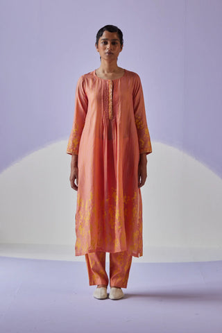 Coral pleat kurta set